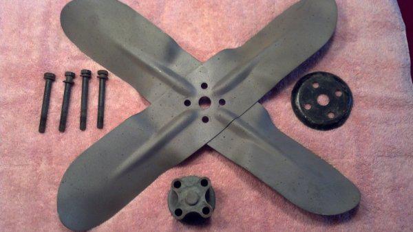 Chevy 283 cooling fan, spacer, reinforcement and original bolts