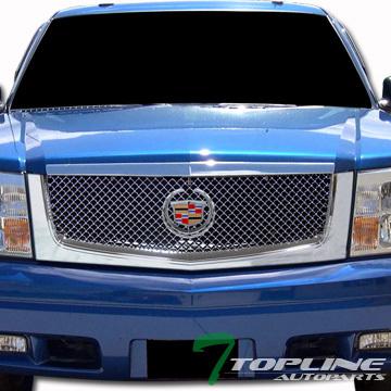Chrome mesh front bumper grill grille abs w/logo emblem 02-06 cadillac escalade