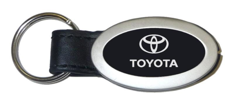 Toyota oval black leather keychain / key fob engraved in usa genuine