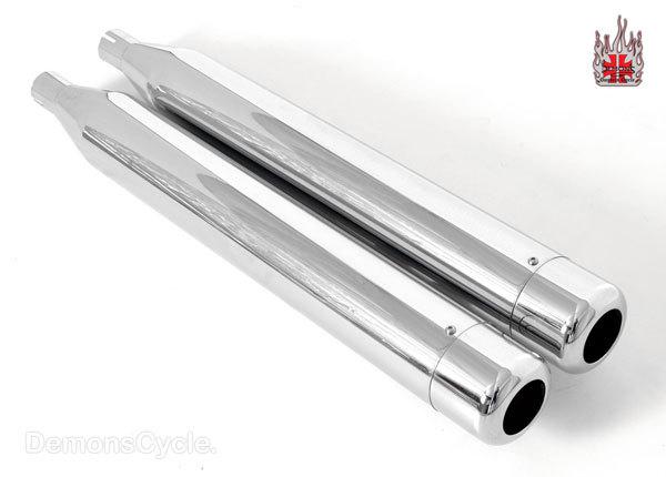 4"o.d. slip-on chrome exhaust mufflers w billet tips fit harley flt flh 1985-up