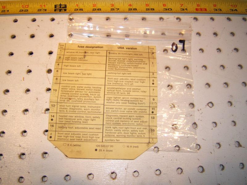 Mercedes w126  fuse desgnation 1 sheet  usa version,1 sheet only,126 545 07 00