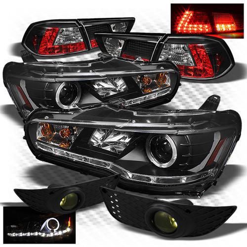 (hid only) 08-13 lancer black drl pro headlights + led tail lights + fog lights