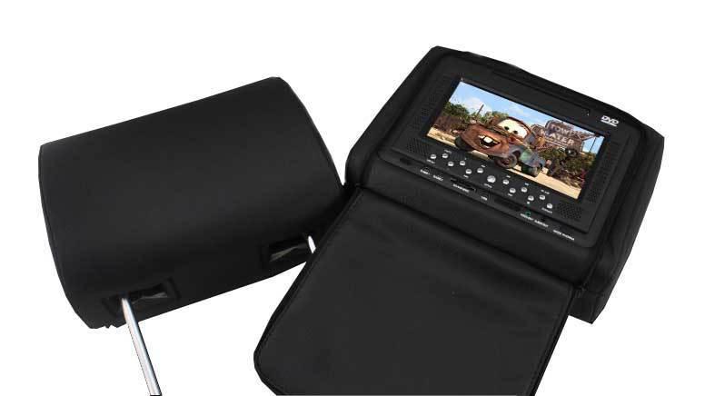 Black pair 7" car pillow headrest cd radio dvd player games ir fm sd usb speaker
