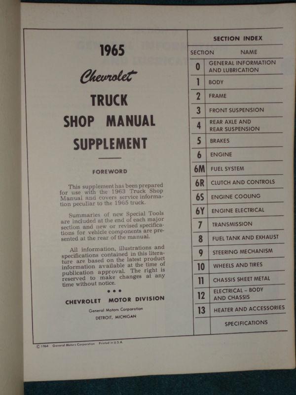 Purchase 1965 CHEVROLET TRUCK SHOP MANUAL / ORIGINAL SHOP BOOK