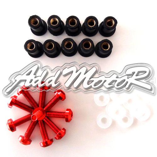 Red universal 10x windscreen bolts kit windshield screw mounting nuts 5mm pf021