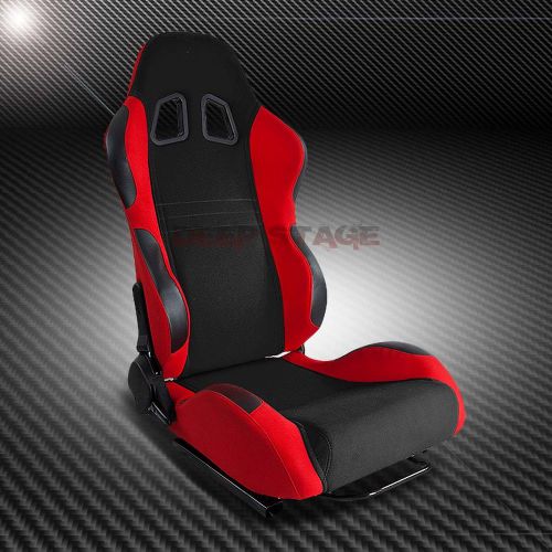 Black/red fully reclinable sports style racing seats+mounting sliders right side