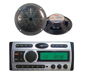 Pyle pldmr87 am/fm receiver cd/dvd/mp3/fm marine player+2x 5.25&#034; black speakers