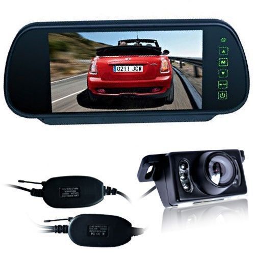 7&#034; lcd car rear view mirror monitor wireless night vision backup reverse camera