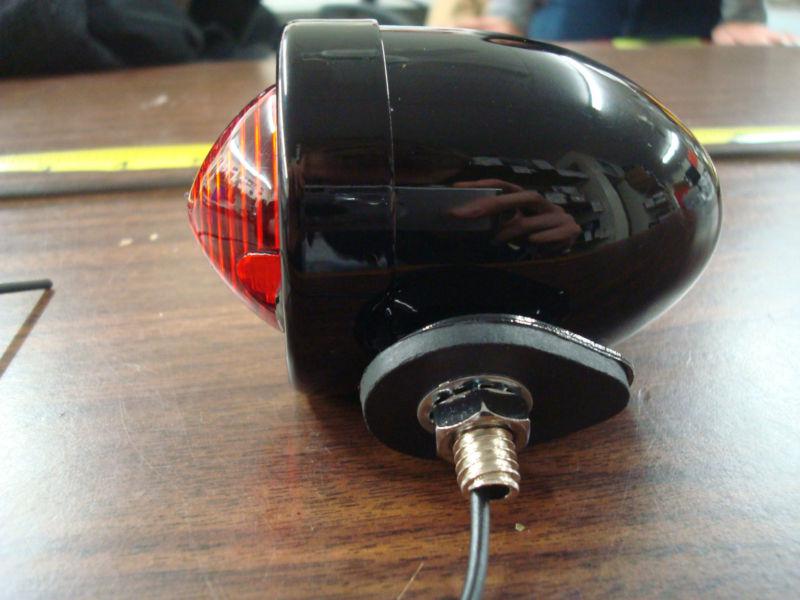 Motorcycle black custom bullet marker light w/red lens 12v single filament