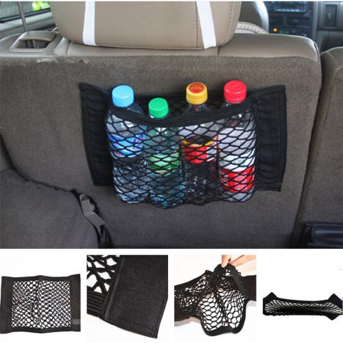 Car rear trunk back seat elastic string net mesh velcro storage bag pocket cage