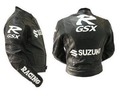 Suzuki gsxr black motorcycle racing leather jacket available in all size..
