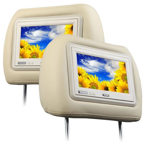 L0271 tan 2x7&#034;f leather headrest headrests digital screen pillow monitor 16:9 ir