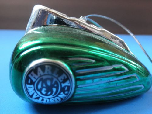 Vintage metal harley davidson gas tank orinment metalic green &amp; chrome marked hd