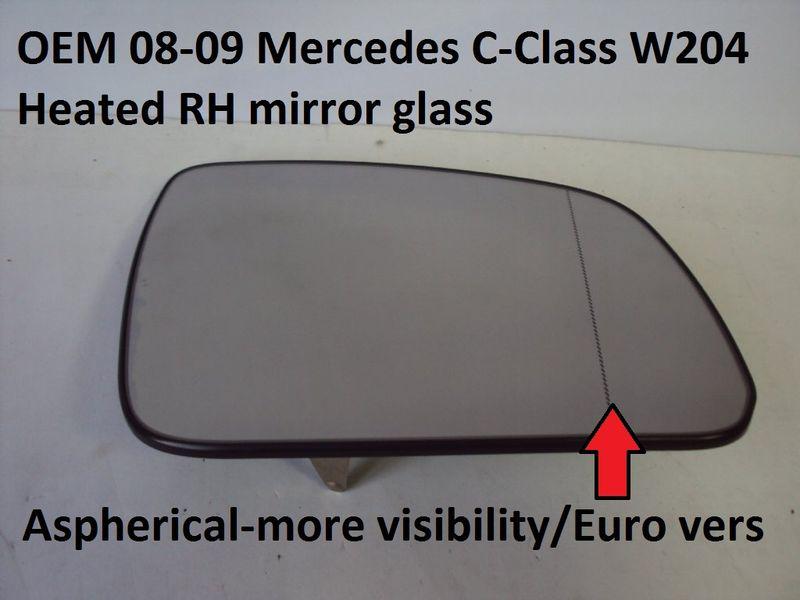 Oem 08-09 mercedes c class w204 wing door mirror glass rh/right/pass side heated