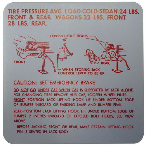 1963 1964 buick special skylark jack instructions decal