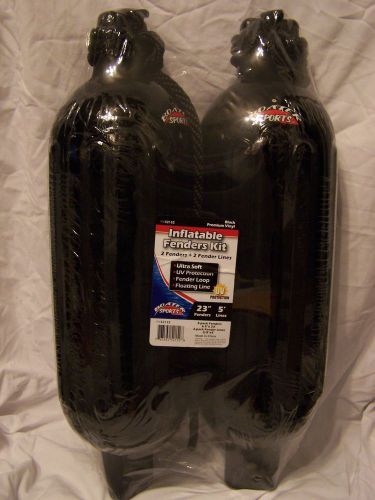 Black boat fenders 6.5'' x 23'' set of 2 bumpers with lines vinyl docking kit