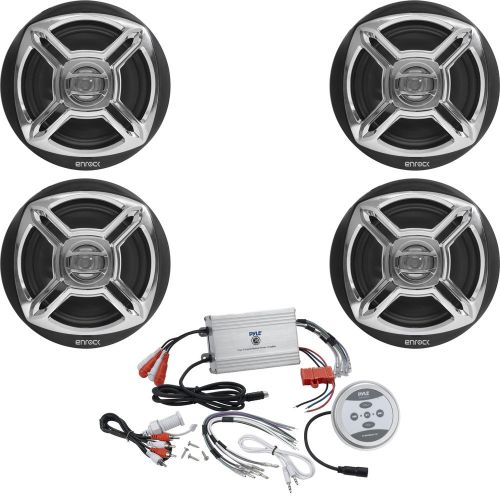 Purchase 4 Enrock Chrome 6.5" 100W Marine Speakers, 1200W 4Channel