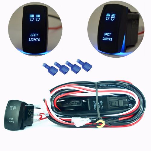 Mictuning universal blue spot lights rocker switch wiring harness 40amp fuse new