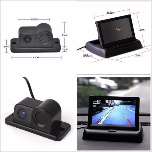 Car reverse parking camera with radar sensor&amp;4.3&#034; foldable lcd rear view monitor