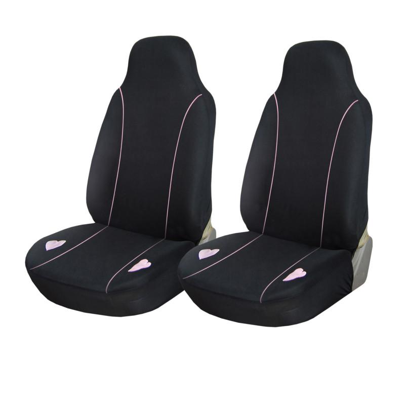 Adeco 2-piece universal vehicle car front seat cover set-black & pink embroidery