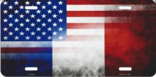 United states and french flag fade metal license plate