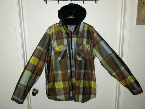 Fly racing tactile windproof adult flannel coat jacket yellow brown plaid lg