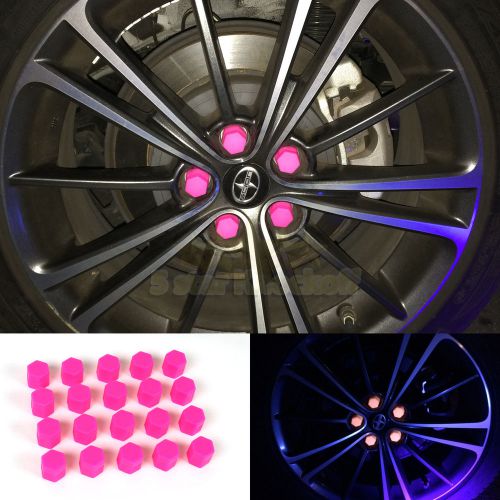 Glow in the dark halo mods on wheel! 21mm full set rim lug nuts covers caps pink