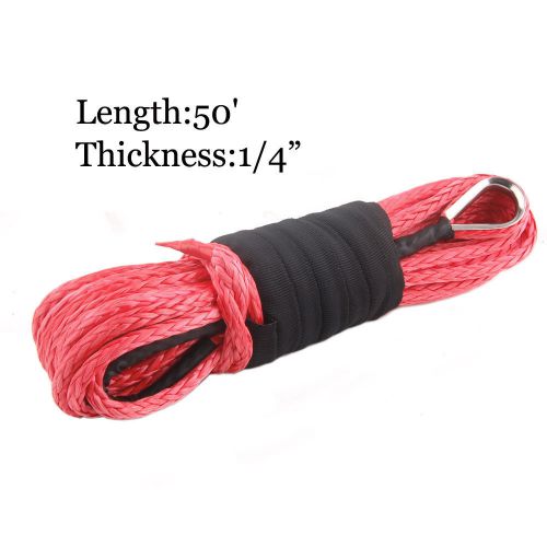 Synthetic 50&#039;x1/4&#034; winch rope cables 6400 lbs atv utv suv recovery replacement