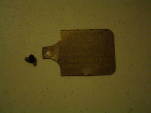 Mopar early 1960&#039;s oem air cinditioning rv2 compressor housing tag and screw