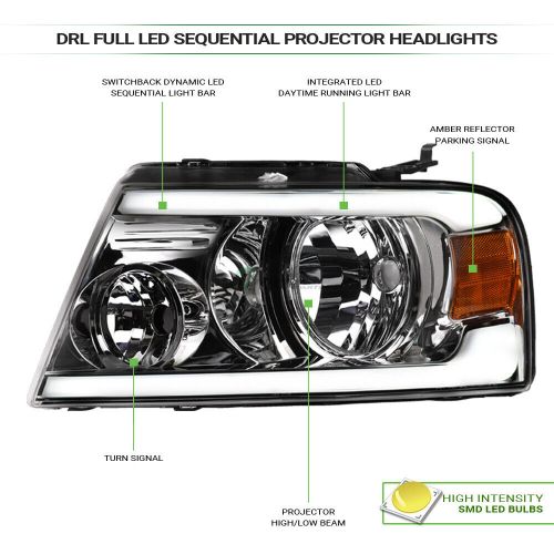 Topline For 04-08 F150 Chrome Sequential LED Strip Headlights A+Horizontal Grill, US $265.00, image 7
