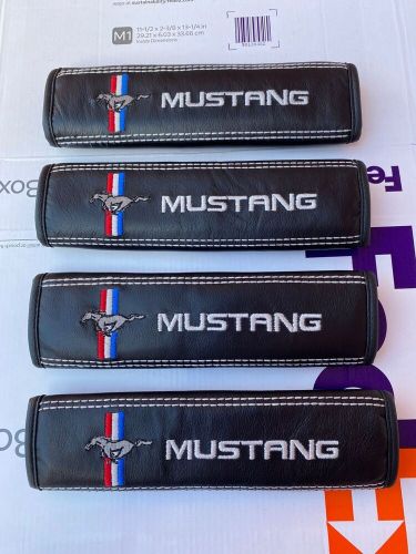 For Mustang pony Seat Belt Leather Pad Shoulder Strap Cushion Cover 4Pcs #3, US $129.99, image 3