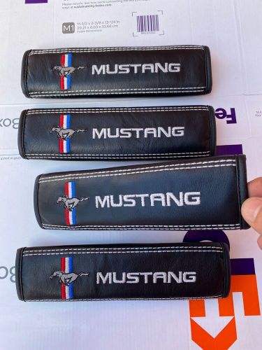 For Mustang pony Seat Belt Leather Pad Shoulder Strap Cushion Cover 4Pcs #3, US $129.99, image 5