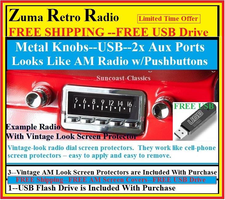 1964-65 chevelle / el camino am fm stereo  aux  usb retro zuma chrome face amfd