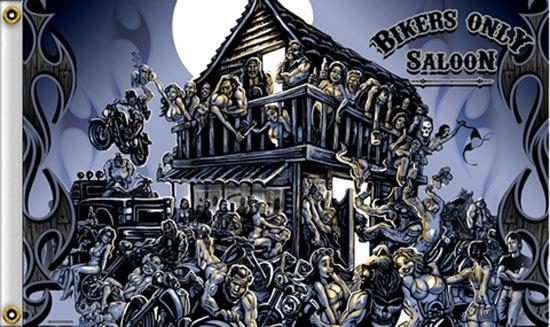 New 3x5 bikers only saloon moonlite motorcycle biker flag 
