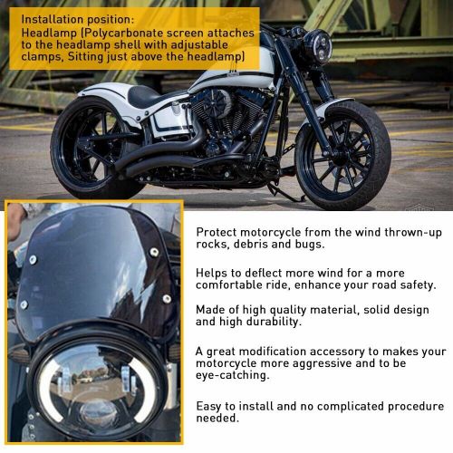 Universal round 5"-7" headlight motorcycle smoke windshield for windscreen honda