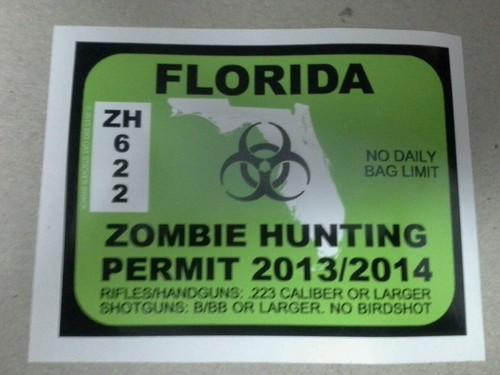 Florida zombie hunting bumper sticker biohazard 2013/2014 green funny guns