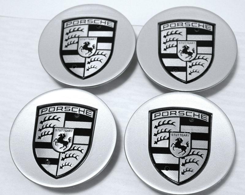 Purchase PORSCHE SILVER & BLACK CENTER EMBLEM WHEEL CENTER CAPS X4 75