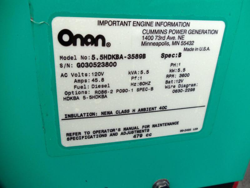 Onan Cummins Quiet Diesel QD5500 Generator Kubota LowHours Clean RV Motorhome  , US $12.50, image 11