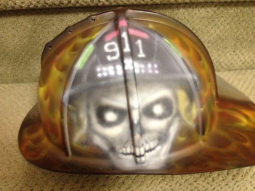 Custom paint job on fire helmet fireman cairns