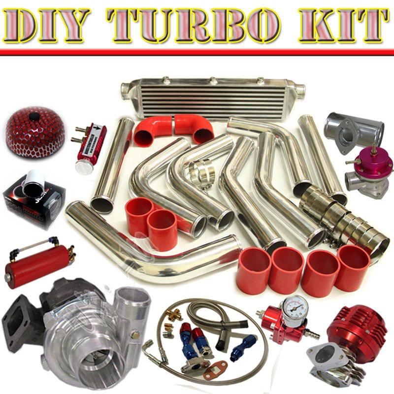 T3/t4 turbo+intercooler+28" piping kit+bov type-s+oil drain+feed line+gauge c/rd