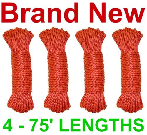 New 300' 3-strand twist 1/4" poly dock line/rope,red