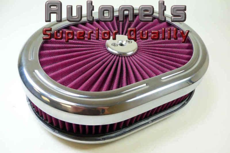 12" x 2" super flow aluminum washable top lid air cleaner oval hot street rod