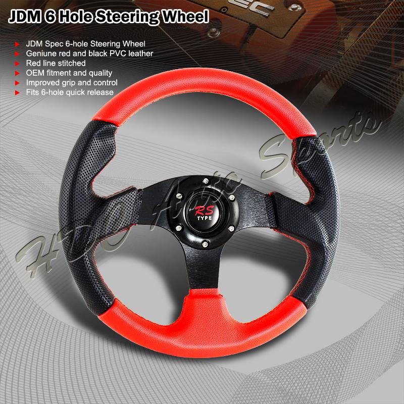 320mm jdm red stitched black and red pvc leather 6-hole jdm steering wheel