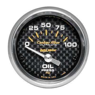 Auto meter 4727 carbon fiber ultra-lite 0-100 psi 2 1/16" analog gauge