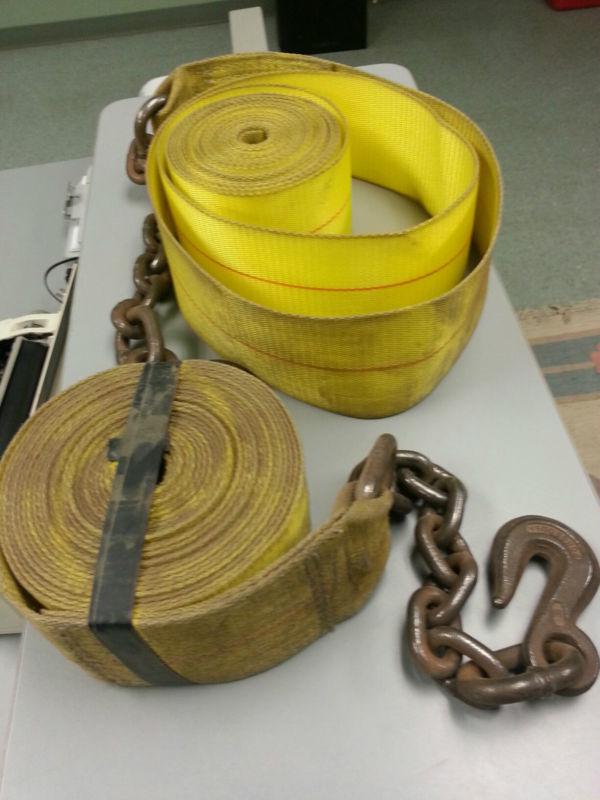 Set of 2 hanes supply 4 in x 25 ft tow/tie down straps with 1ft chain and hook