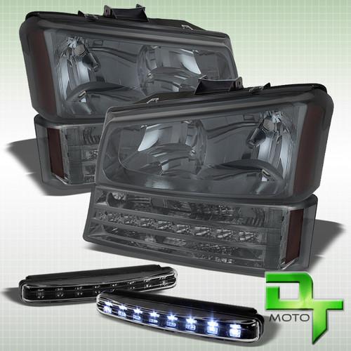03-06 chevy silverado avalanche crystal smoked headlights + led bumper + drl led