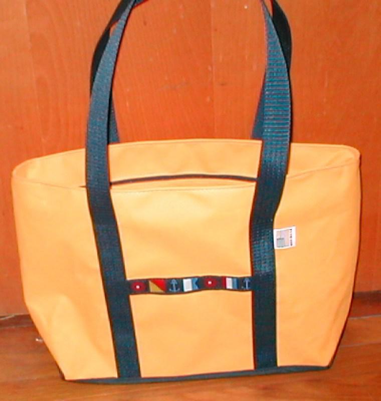 Yellow  water proof 18 oz. tote bag - nautical  code flags $24.95  made in usa