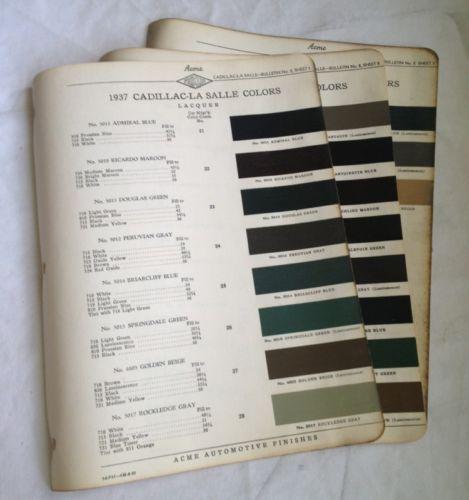1937 cadillac la salle paint~automotive~acme paints~general motors~color chart