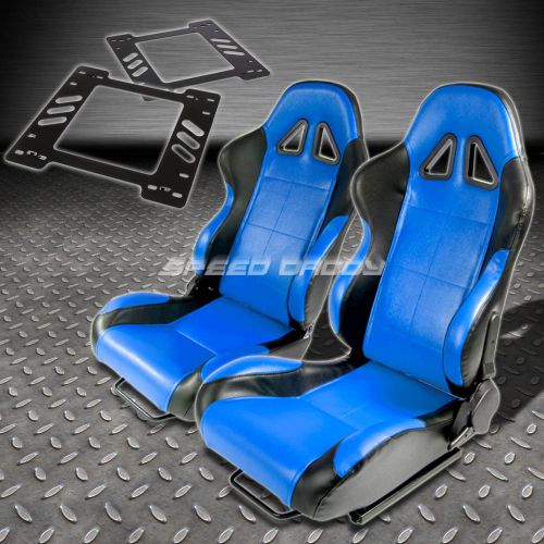 Pair type-5 reclining black blue woven racing seat+bracket for 78-88 monte carlo