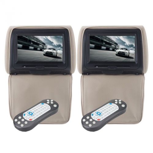 Beige pair 9&#034; hd touchscreen car monitor headrest dvd player usb remote control